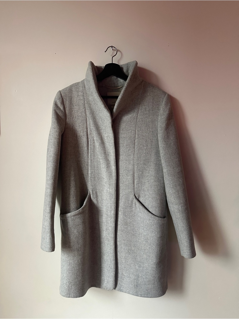 Aritzia Light Gray Stand Collar Wool-Blend Coat